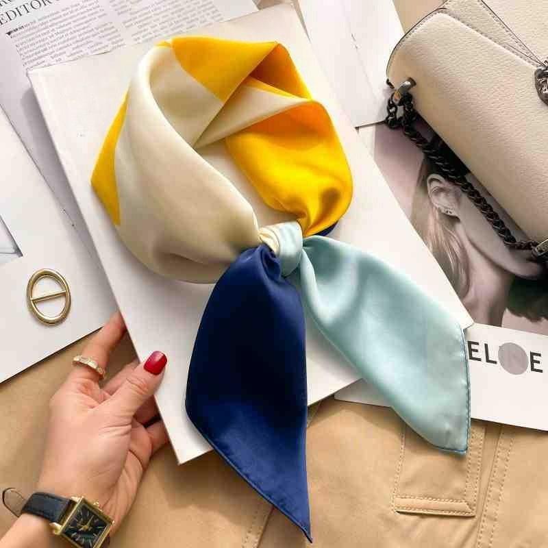 Stripe Silk Square Scarf Women 70cm Print Soft Satin Kerchief Hairband Neckerchief Head Hijab Lady Headband Foulard Bag Ribbon