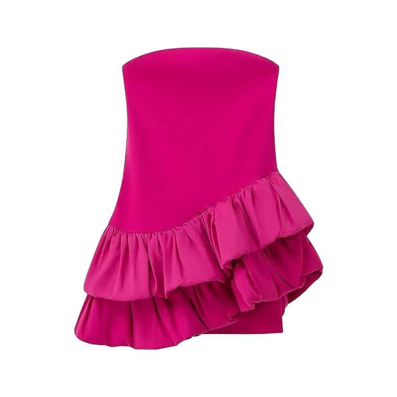 Zaprha 2025 New Arrival Tube Top Asymmetrical Laminated Slim Fit Patchwork Dress Elegant Slim Looking 1014328