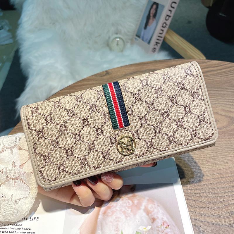 Echtes Leder Damen Geldbörsen Lange Geldbörse Triumphbogen Damen Geldbörse Mit Streifenband Hohe Kapazität Rindsleder Clutch