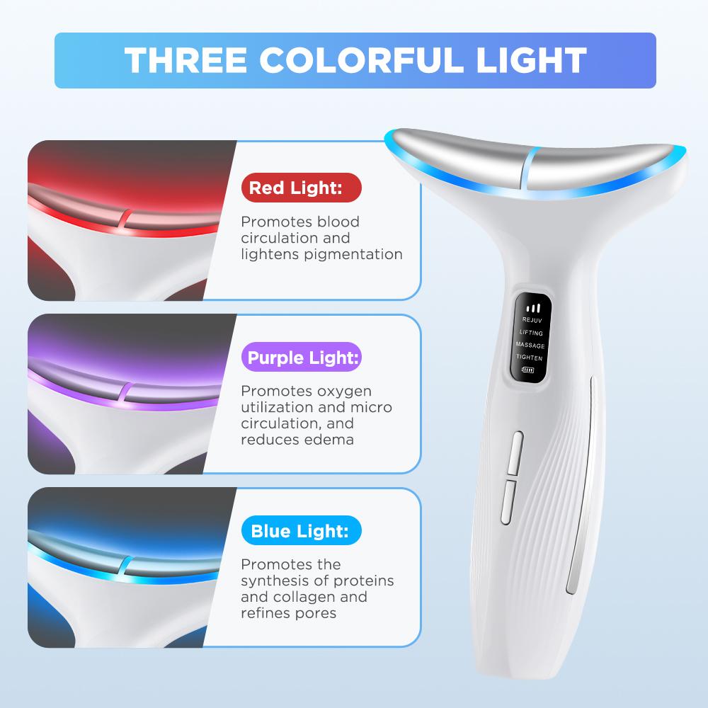 3 Colors LED Neck Beauty Device EMS Facial Lifting Massager Double Chin Remover Heat Therapy Face Skin Rejuvenation Instrument