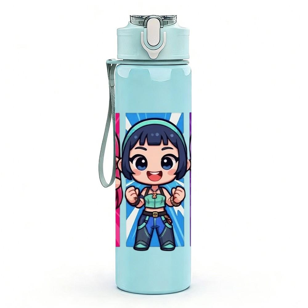 1PC Colorful Girl Characters 750ml Color Plastic Sports Water Bottle Leakproof Flip Straw Lid Suitable for Sports Office Home Use