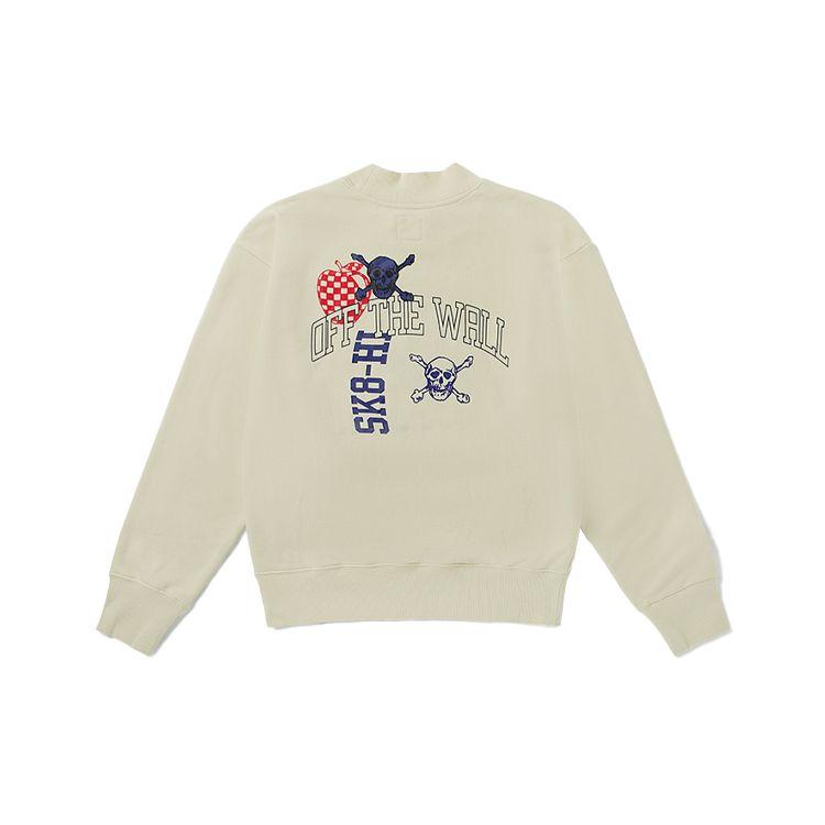 Vans Letter Skull Embroidered Crewneck Sweatshirt Men Sweatshirt Off-White VN0A4UTUZ6K