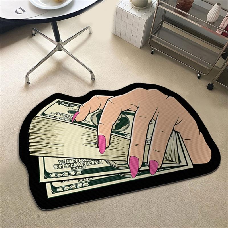 Nonslip Bath Mat Creative Money Shape Carpet Irregular Art Floor Mat for Living Room Bedroom Kitchen Hallway Entry Pad