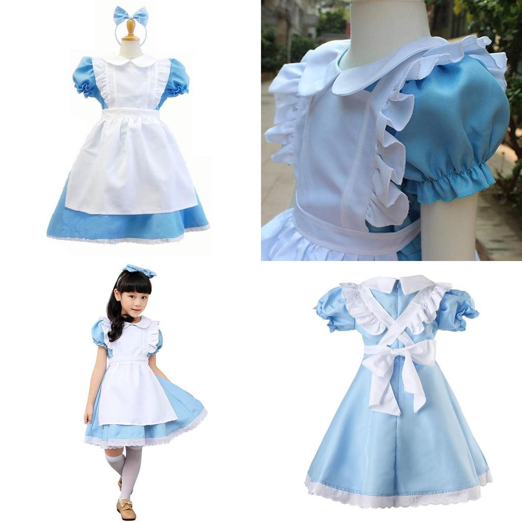 Enchanting Alice In Wonderland Costume For Kids With Detachable Frilled Apron