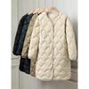 Women Ultralight White Duck Down Long Jacket Argyle V-neck Collar Casual Autumn Winter Outwear Coat