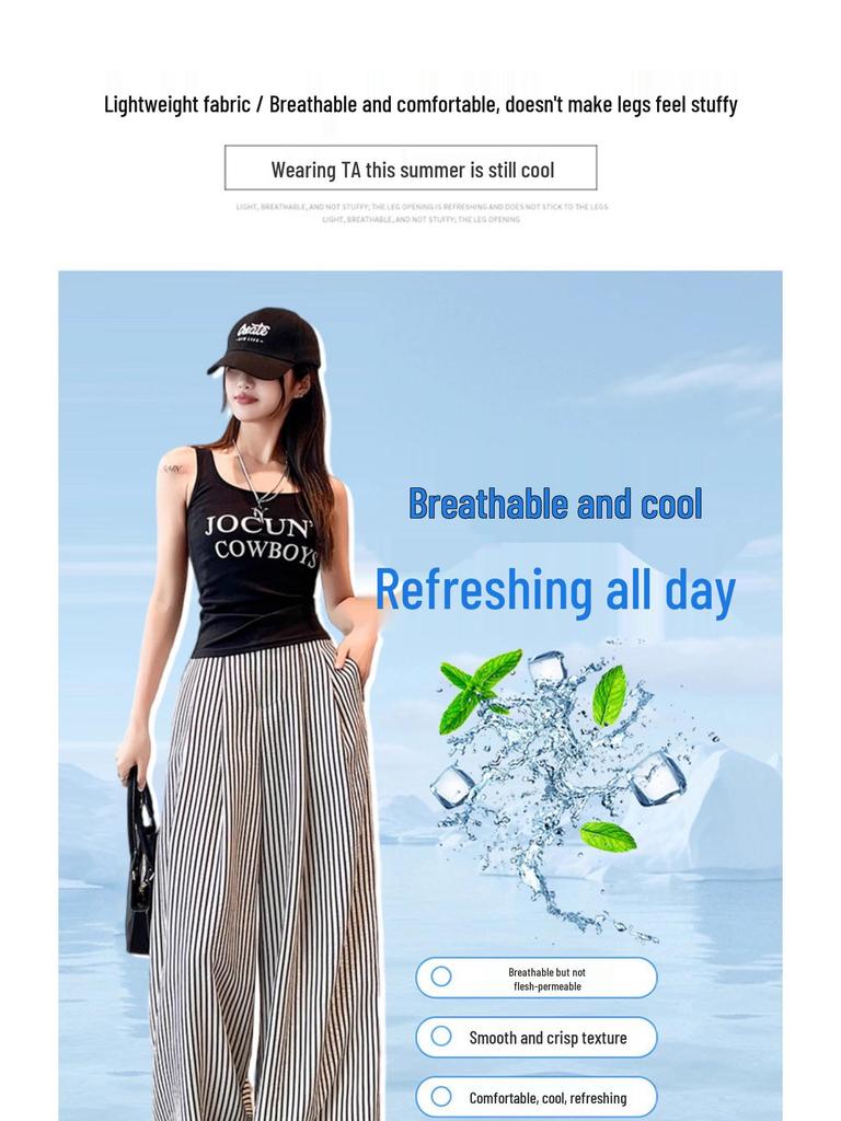 Women's Retro Striped Wide-Leg High-Waist Suit Pants - Spring 2026 Collection