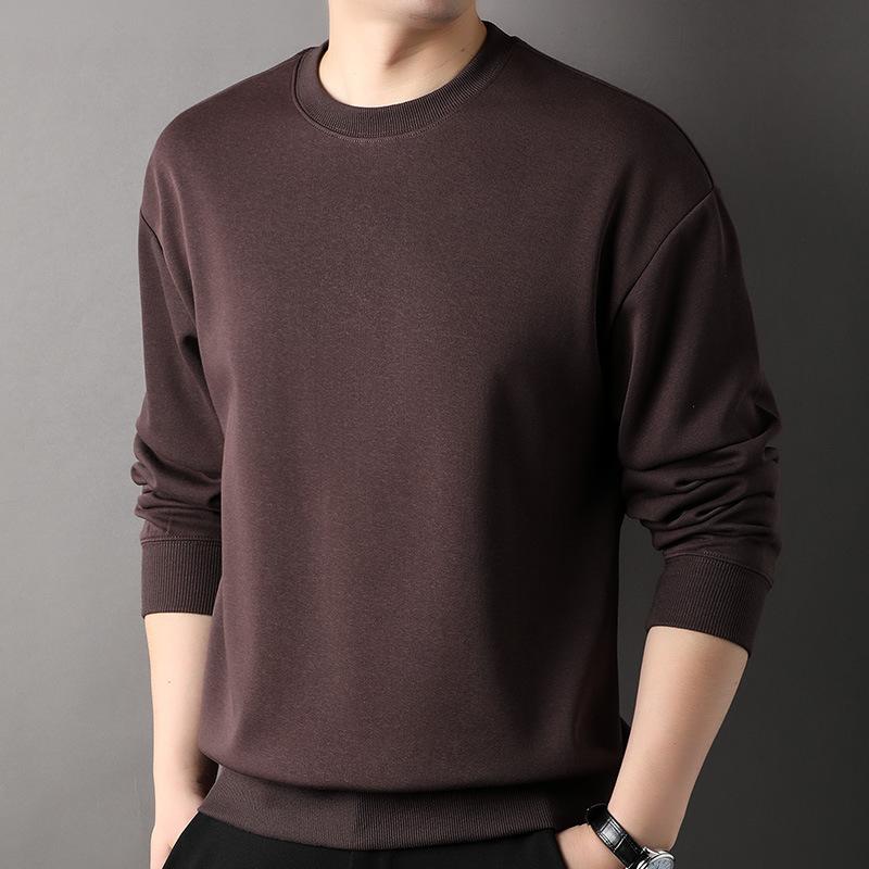 Pullover Herren Casual Rundhals Einfarbig Frühling und Herbst Neues Trendy All-Match Baumwolloberteil Junges und Mittleres Alter Langarm-T-Shirt