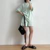 Women's Summer Casual Suit Korean Round Neck Letter Short Sleeve T-shirt Suit Thin Slim Loose Wide-leg Sports Shorts Two-piece Set Fitness Suit