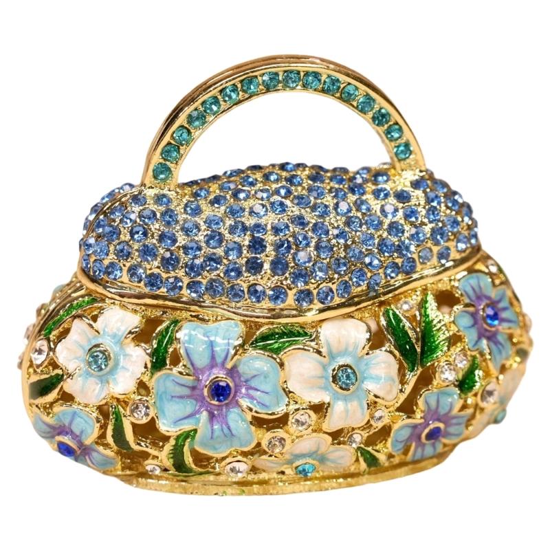 Elegant Alloy Enamel Flower Basket Decorative Jewelry Box With Traditional Craftsmanship