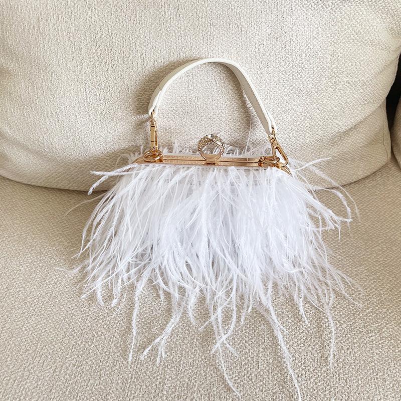 

Ostrich Feather Evening Bags for Women Chain Shoulder Crossbody Bag Tassel Party Clutch Purse Luxury Wedding Brides Handbags
