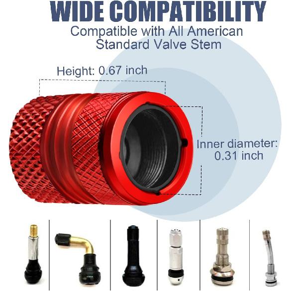Tire Valve Stem Caps - 4 Pack Anti-Corrosion Premium Anodized Alloy Tyre Air Valve Caps Universal for Car SUV Bike Red