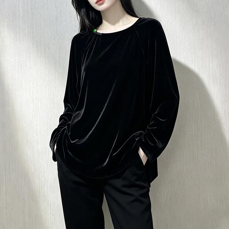

Han Meng Xuan Women s 100% Mulberry Silk Velvet Long-Sleeve Top L