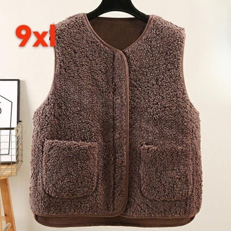 

Жилет из овечьей шерсти большого размера Женский жилет Осень и зима Мех Цельный Верхняя одежда Плечевой жилет Верхняя одежда XXXL кофейный