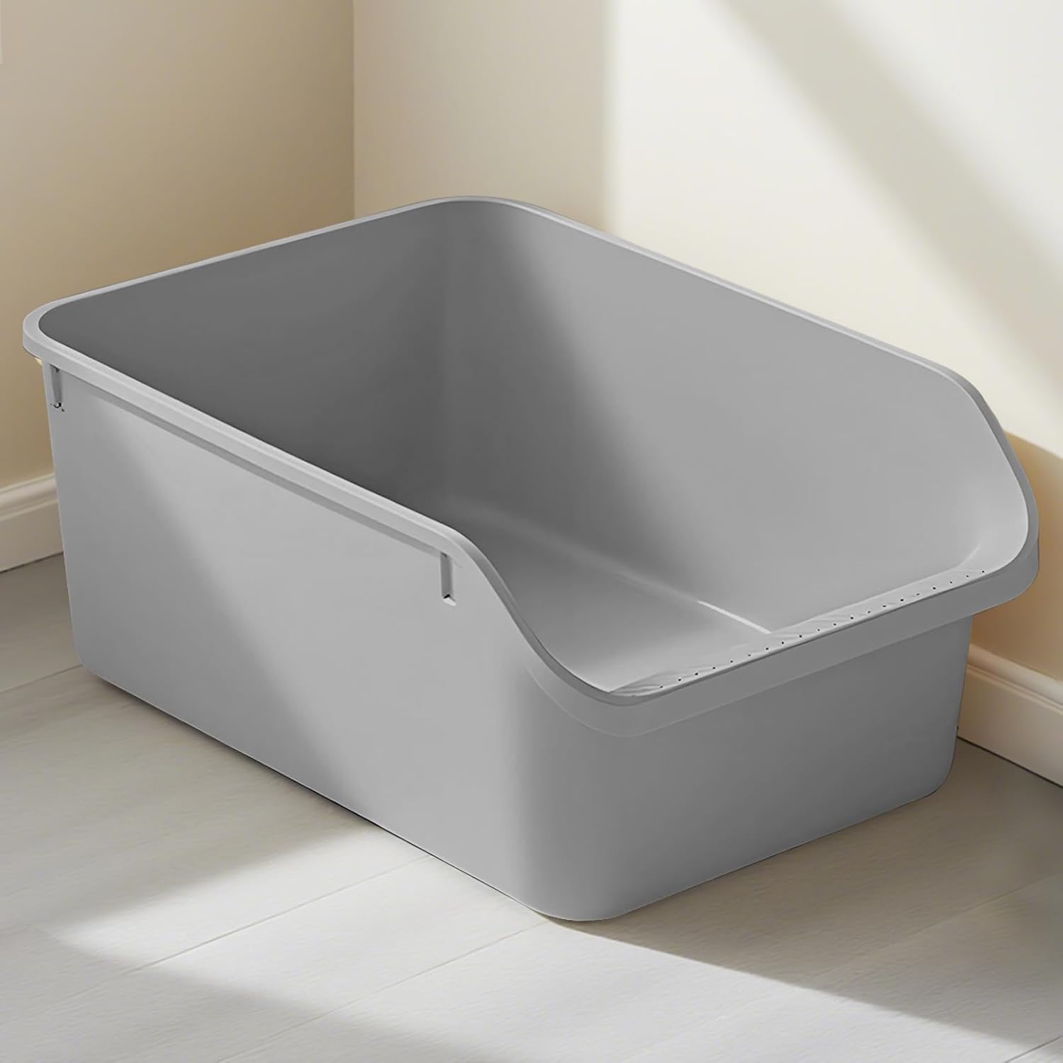 

Большой лоток для кошачьего туалета с высокими бортиками и низким входом, защитой от брызг и легкой очисткой (серый) серый