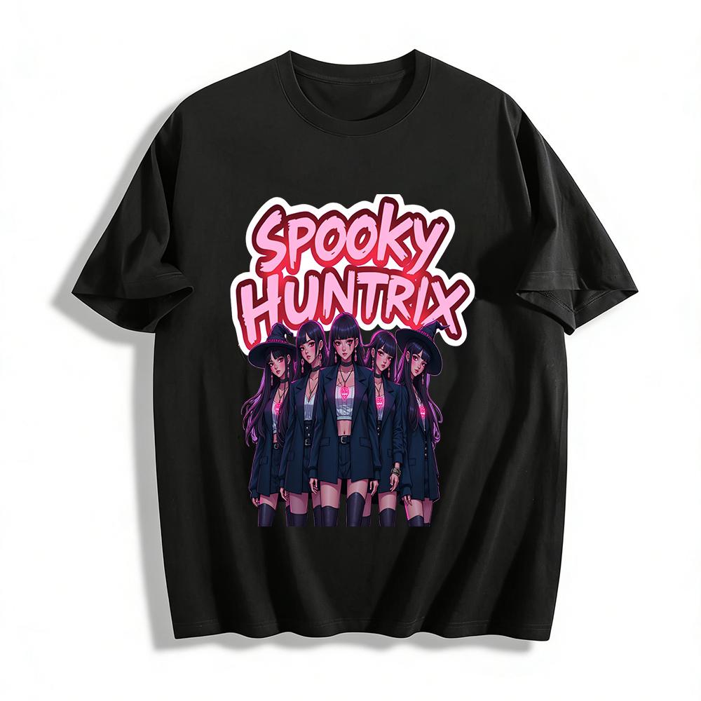 

Spooky Huntrix Witchy Girl Graphic Top Cool Dark Style Loose Casual Long Sleeve T-Shirt Pure cotton T-shirt 6XL