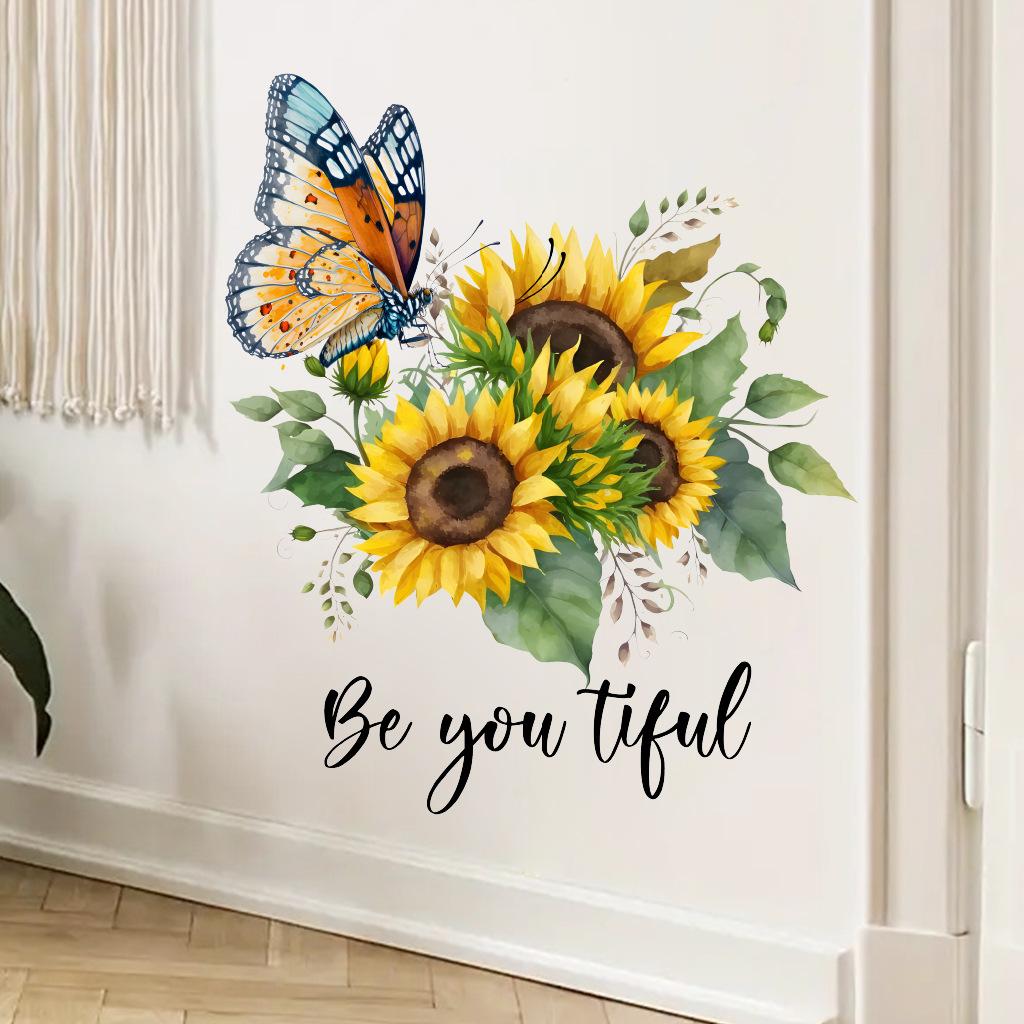 Sunflower and Butterfly PVC Fridge Decals, Self-Adhesive Wall Stickers for Living Room Bedroom Home Decoration