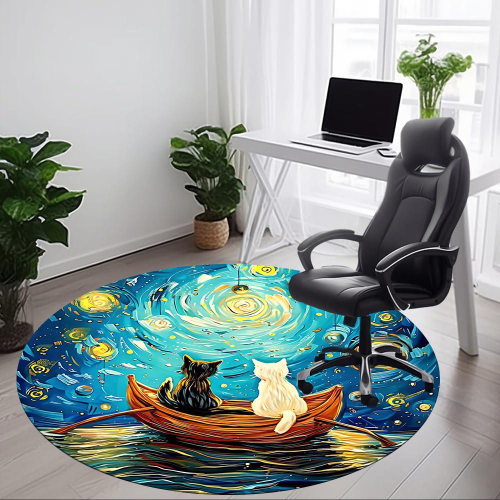 1pc Cat Boat Office Round Area Rug, Under Office Chairs Bedroom Living Room Home Decor, Room Deco, Available in Various Sizes
