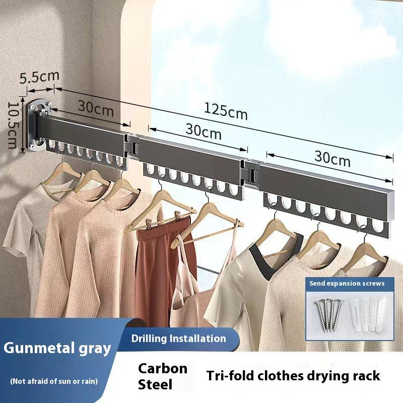 

Складная вешалка для одежды без сверления для помещений, балкона, окна, невидимая настенная сушилка для одежды и постельного белья 125cm светло-серый