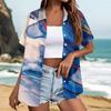 Women's Casual Summer Beach Shirt Short Sleeve Button Down Lightweight Textured Printed Blouse Relaxed Fit Vacation Top
