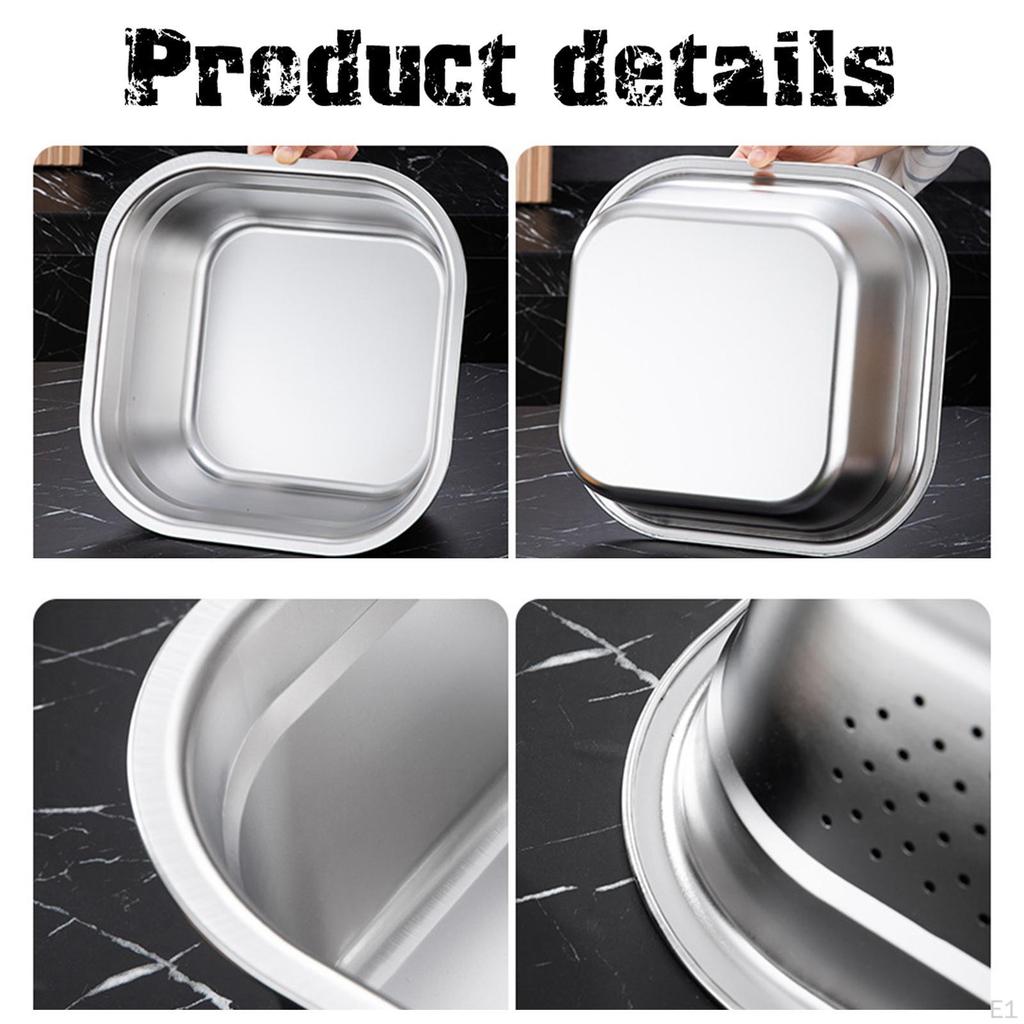 Stainless Steel Square Basin Catering Pan Multipurpose Soup Bowl Washing for Home Kitchen