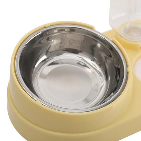 2-in-1 Pet Feeder Tilted Dog Food Bowl with 700ml Automatic Water Dispenser Stainless Steel Bowl Food And Water Feeder for Cats Dogs