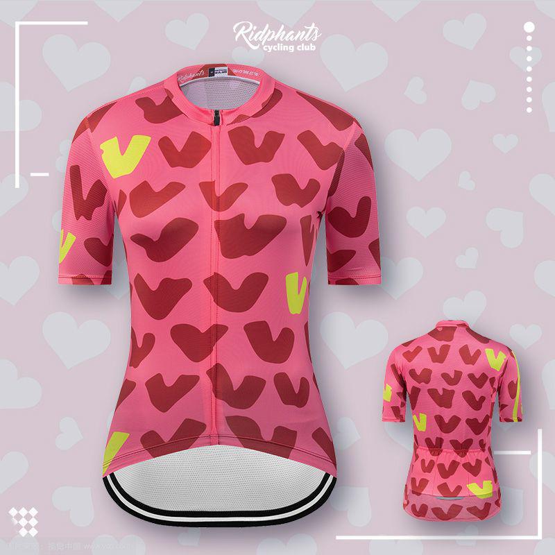 

Унисекс Розовая Джерси для велоспорта с сердечками, быстросохнущая, с коротким рукавом, дышащий молочный шелк для лета XL