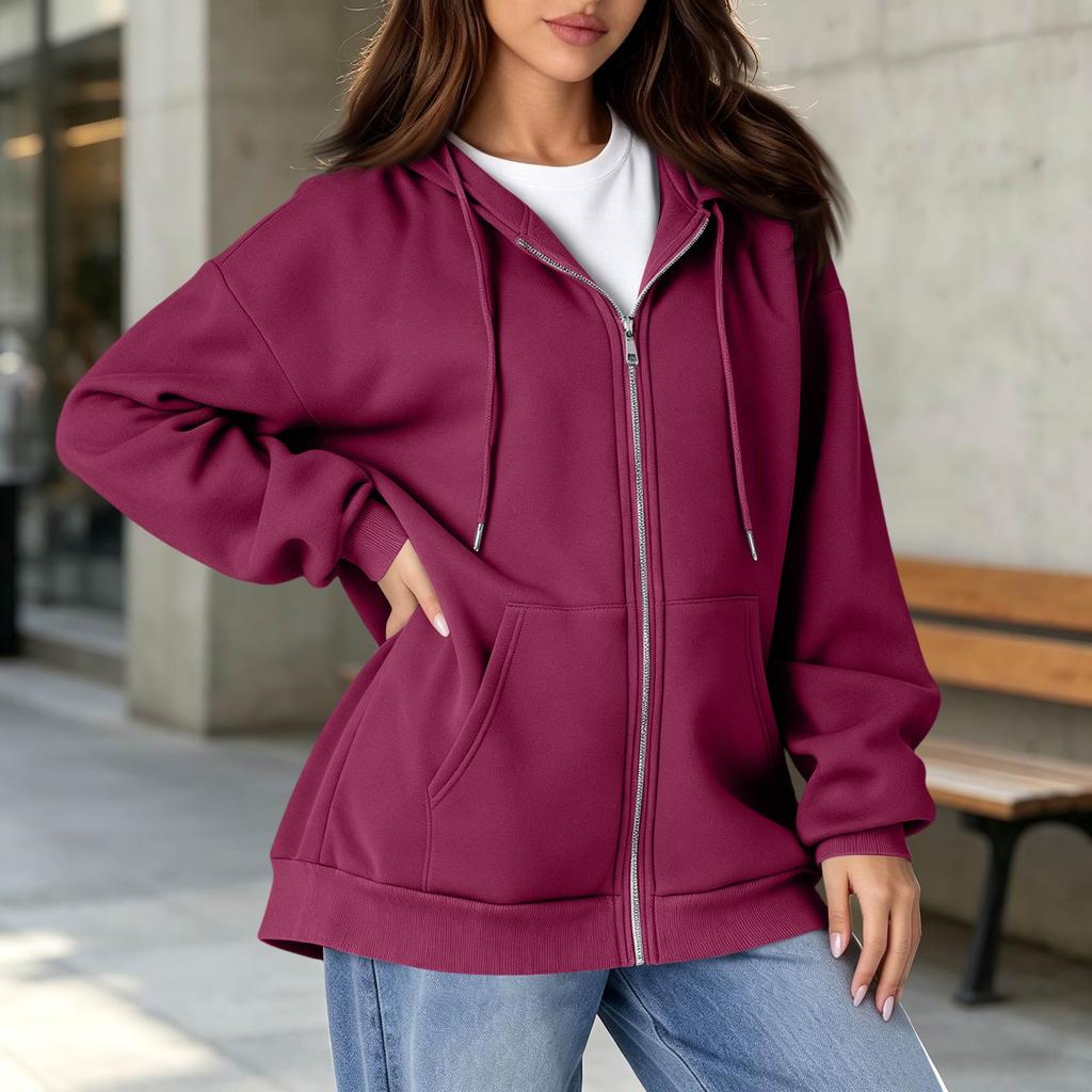 Kadın Astarlı Tam Fermuarlı Kapüşonlu Sweatshirt, Sonbahar Kış İçin Günlük Kapüşonlu Sweatshirt