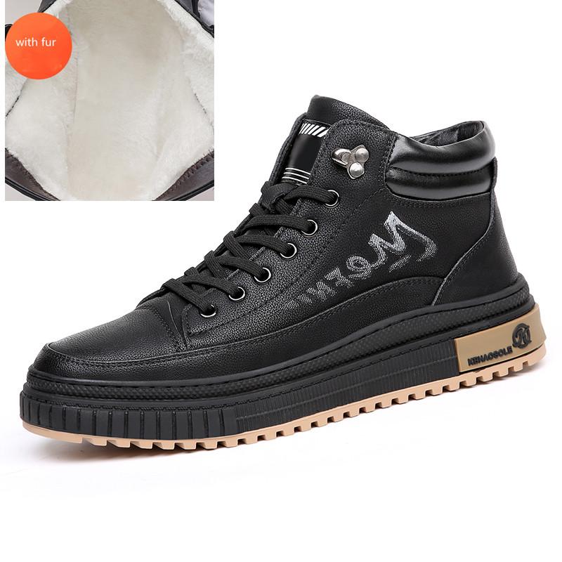 Men Snow Boots Fashion Warm Short Plush Men Boots Classic Leather Outdoor Lace Up Anti-Slip Men Shoes Winter Cotton Boots