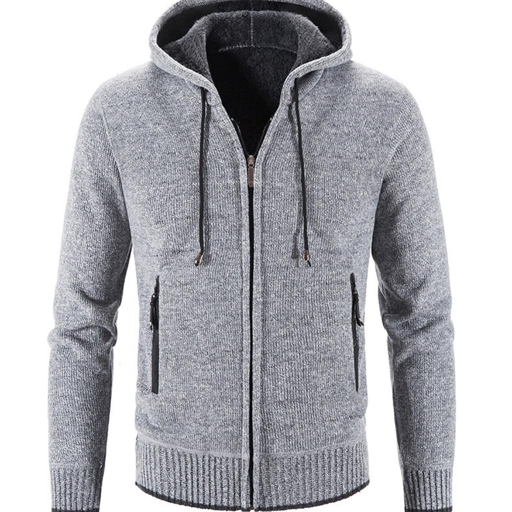 Men  Knitted Sweater Sweater Hooded Hood Zipper Cardigan