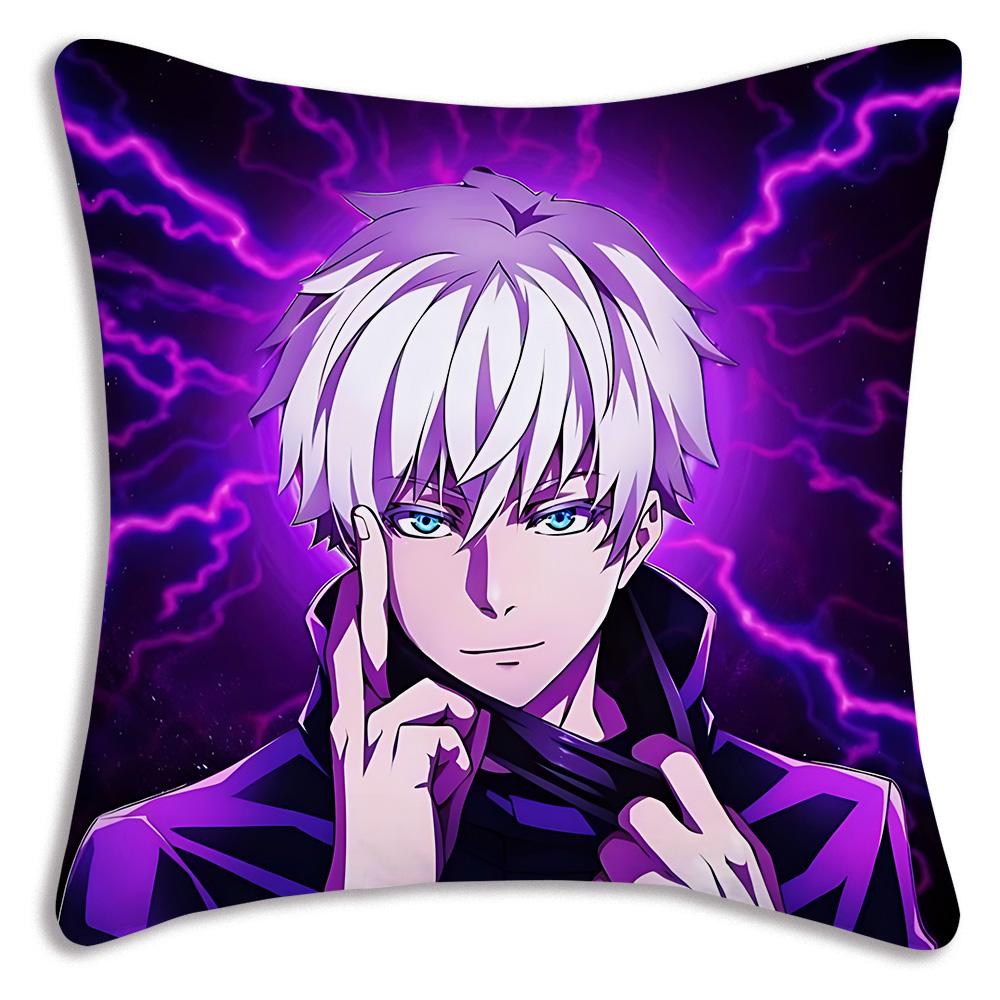 Hot Anime Jujutsu Kaisen Pillow Covers Cartoon Sofa Decorative Home Double-Sided Printing Short Plush Cute Cushion Cover