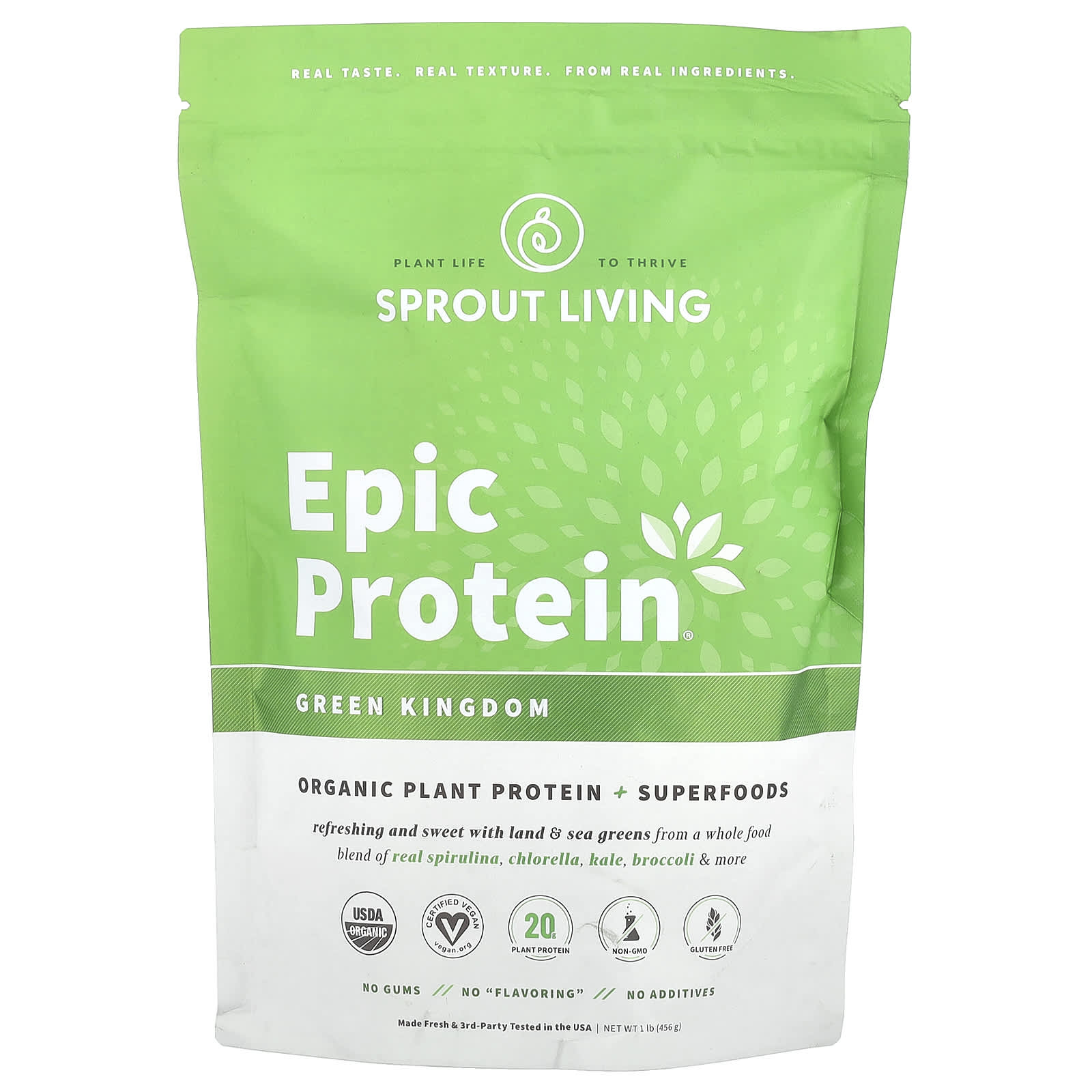 

Sprout Living, Epic Protein®, Organic Plant Protein + Superfoods, Green Kingdom, 1 lb (456 g)