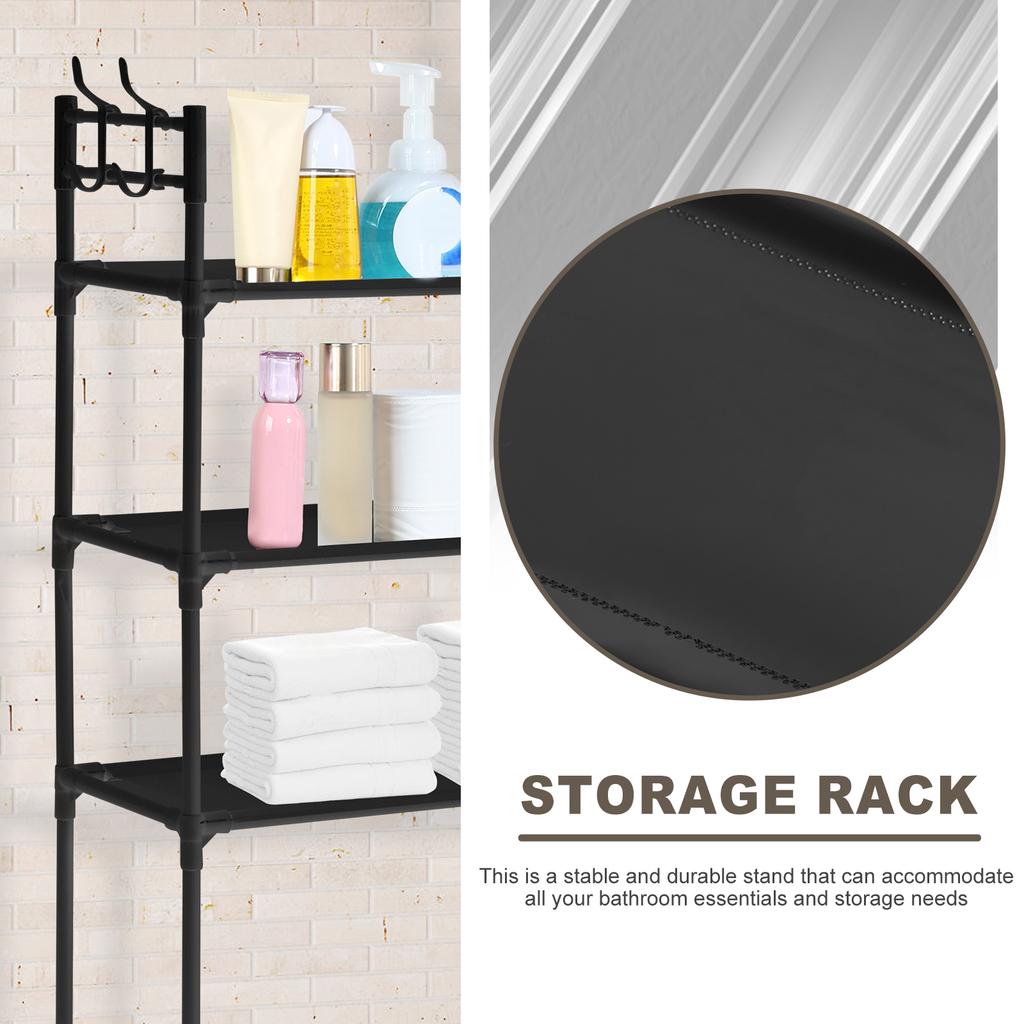 Over The Toilet Storage Rack with 4 Hooks 3 Tier Bathroom Shelf Punch-free Versatile Storage Rack for Bathroom Laundry Restroom