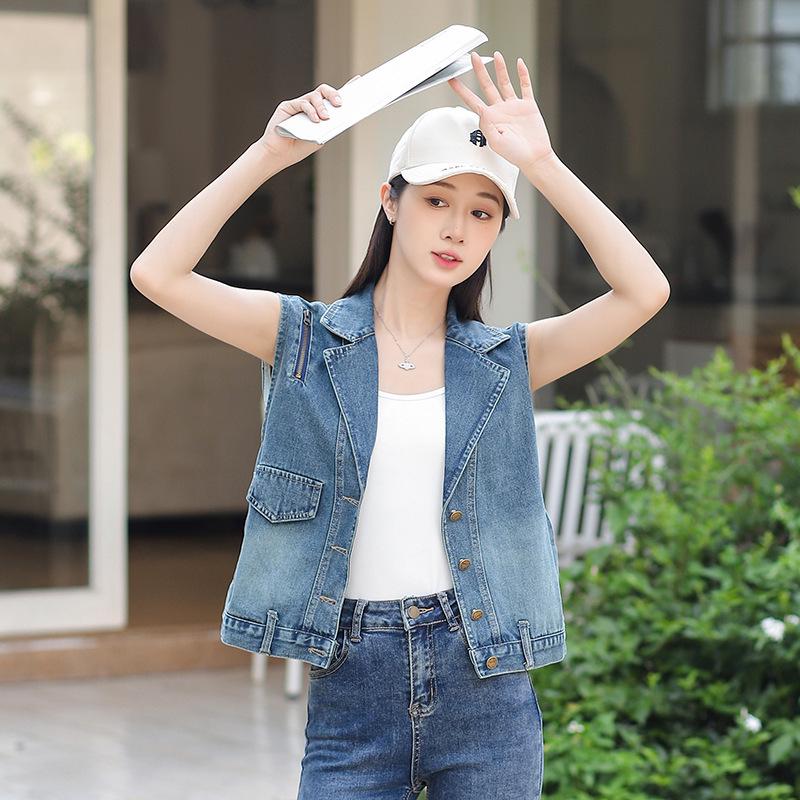 Women's Summer Denim Vest - High-End Design, Casual Sleeveless Outerwear, Short Jacket