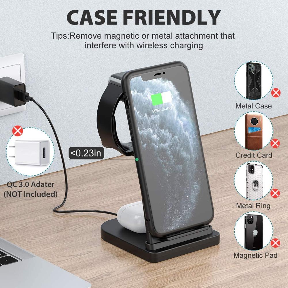 3in1 kabelloses Ladegerät 15W Qi Schnellladung für iPhone 12 11 XS XR X 8 iWatch 6 5 4 3 2 Airpods