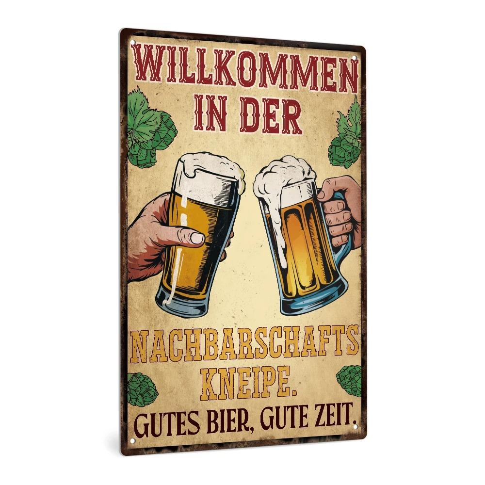 

German Vintage Metal Tin Sign Wall Art Bar Pub Club Decor Gift Welcome to the Neighborhood Kneipe 20x30cm（7.8x11.8inch）