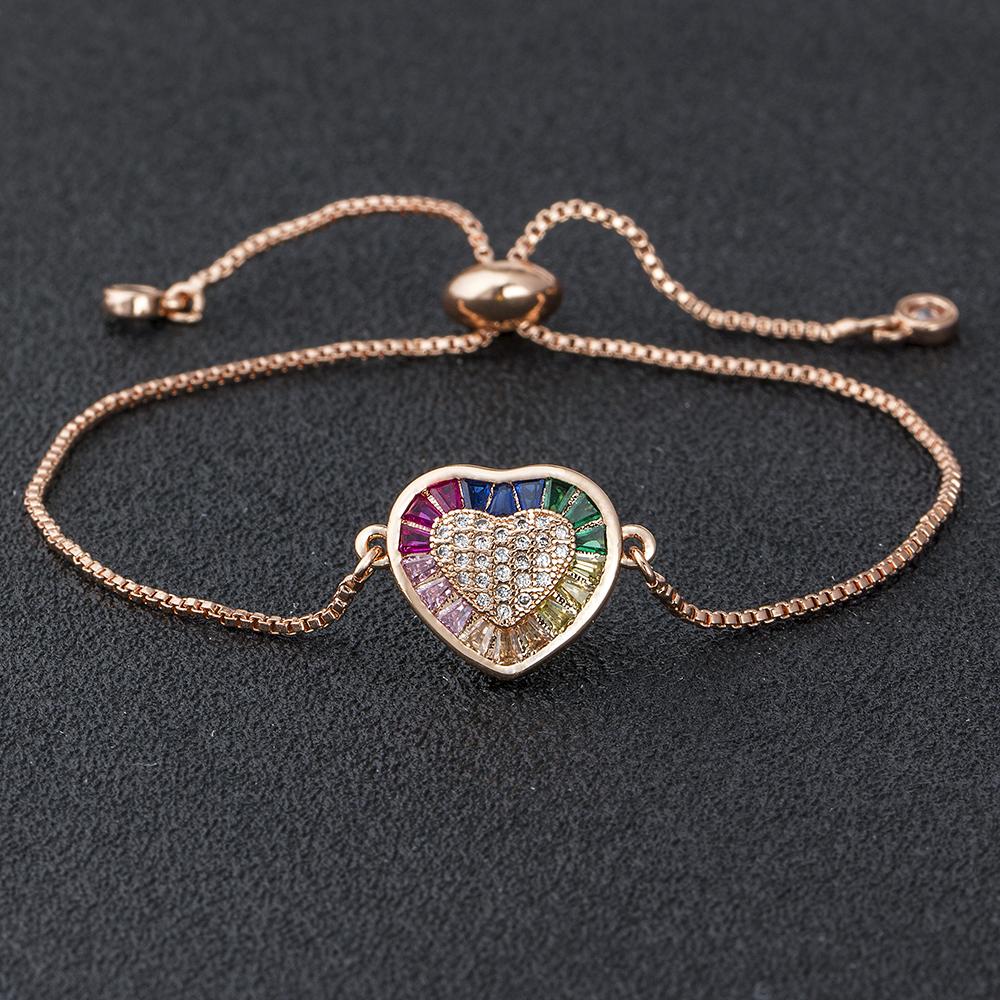 AIBEF Hot Sale Lovely Heart Rainbow Adjustable Bracelet Bangle Cubic Zircon Chain Bracelet Women Jewelry Birthday Gifts