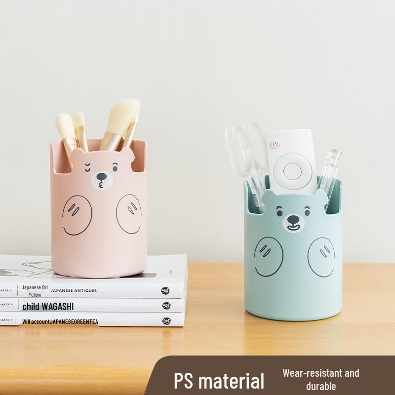 

Little Bear Pen Holder: Cute & Simple Desktop Stationery and Makeup Brush Organizer, Mobile Phone Stand Pink