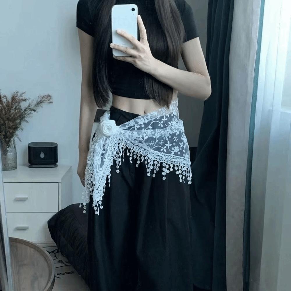 Solid Color Lace Scarf Hollow-out Triangle Scarf French Tassel Shawls  Spring Summer