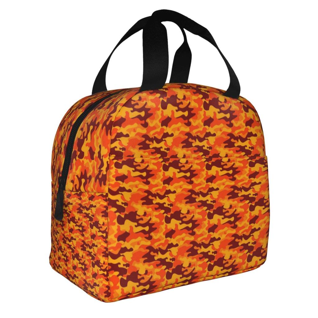 Fashion Orange Camouflage Pattern Portable Lunch Boxes Waterproof Thermal Cooler Food Insulated Lunch Bag Kids School Children