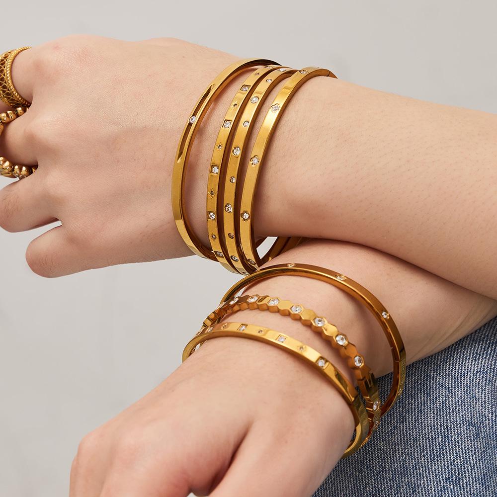 Stainless Steel Geometric Zirconia Bracelet - Chic European American Cross-Border Style Set