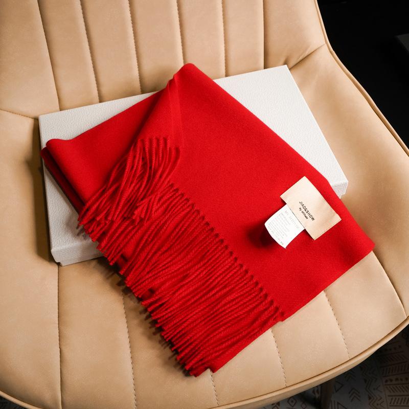 China Red Scarf Warm Logo Natal Year Party Company Activities Imitation Cashmere Shawl Men and Women Winter Solid Color