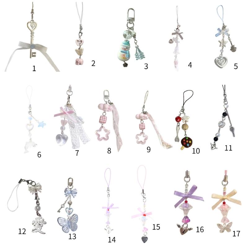 Butterfly Heart Bead Pendant Phone Charm Hangings Rope Cute Phone Chain Strap Bag Decoration Lanyard Keychain Accessory