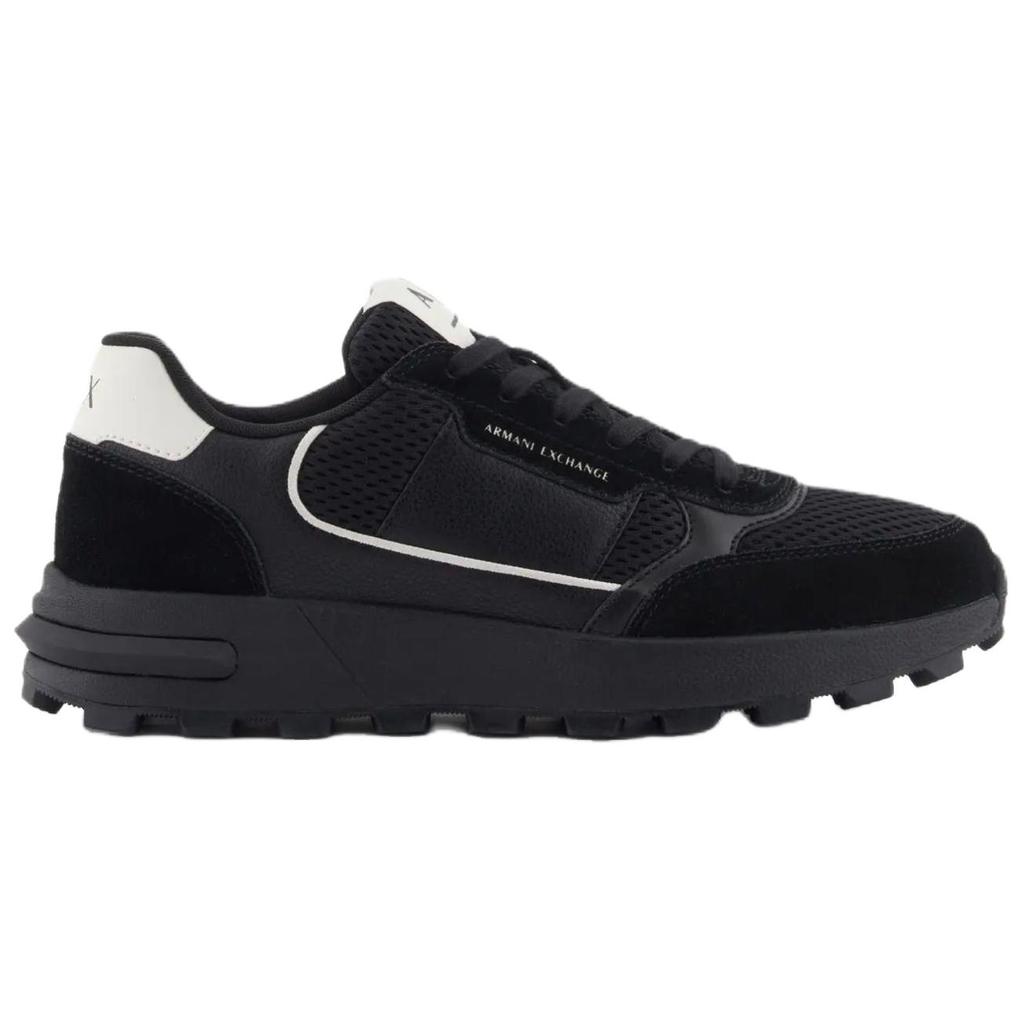 Armani Exchange Leather Lace-Up Thick Sole Mesh Splicing Sneakers 3.6cm Low Top Casual Shoes Men sneakers Black XM002197AF17447MC024