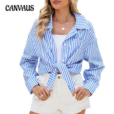 Chemise Femme Printemps et Automne Oversize Style BF Manches Longues Ample Haut Rayé
