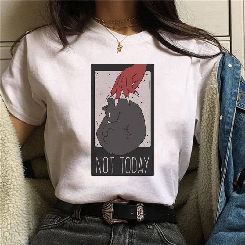 Summer Tshirt Female Tee Skull Cat Print Women Tshirt Punk Dark Grunge Streetwear Ladies Gothic Top Tshirts Harajuku Clothes Y2K