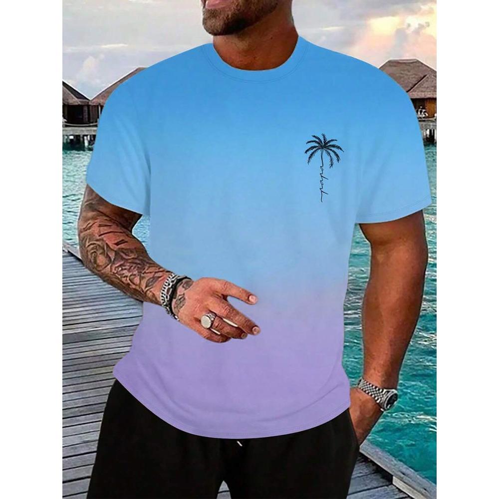 Sommer Freizeit Farbverlauf Kurzarm Oberteil Hawaiianische Herrenmode T-Shirt Outdoor Strandshorts Zweiteiliges Set