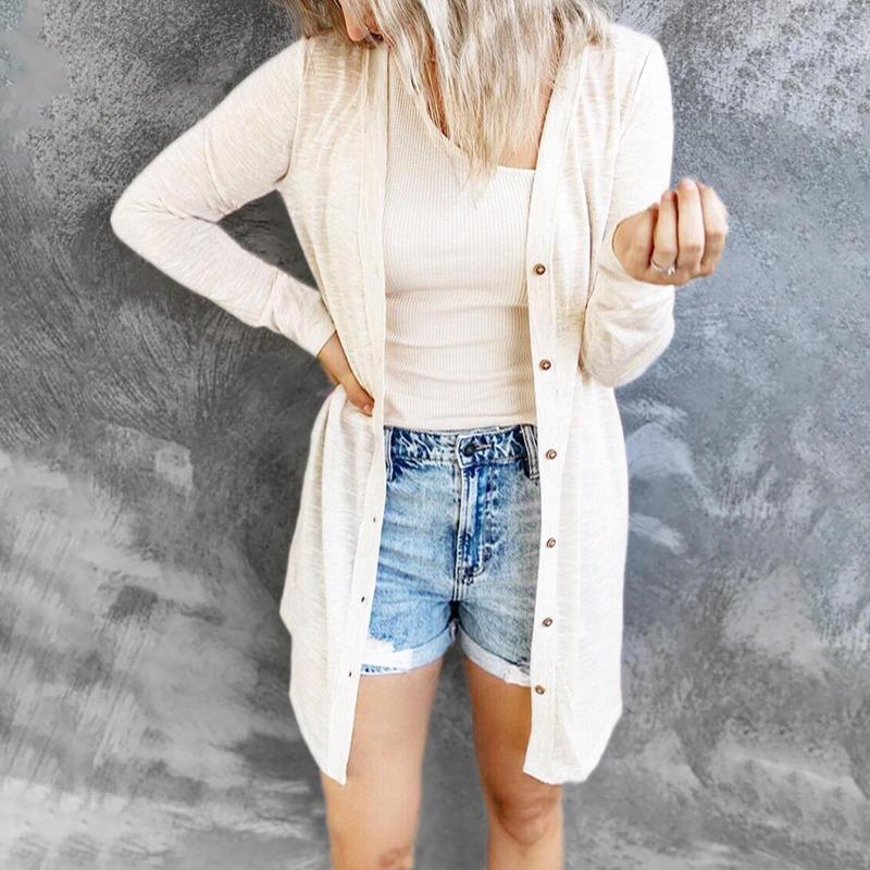 Spring Autumn Women's Plus Size Cardigan Solid Color Casual Long Sleeve Long Button Cardigan