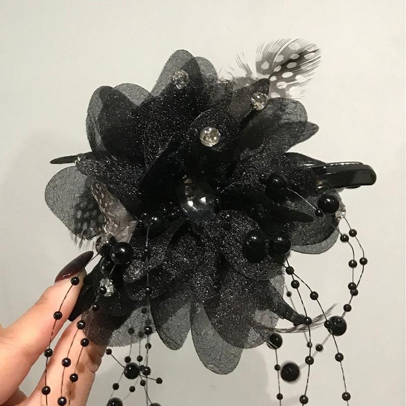 

Женская заколка для хвоста в виде акулы с кисточками, бусинами, цветами и перьями, заколка для волос в виде акулы, аксессуары для головных уборов для девочек