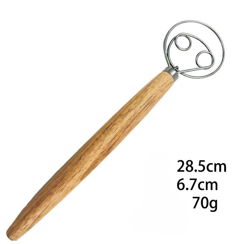 10inch Danish Dough Whisk Stainless Steel Dutch Style Bread Dough Hand Mixer Wooden Handle Kitchen Baking Tools Artisian Blender