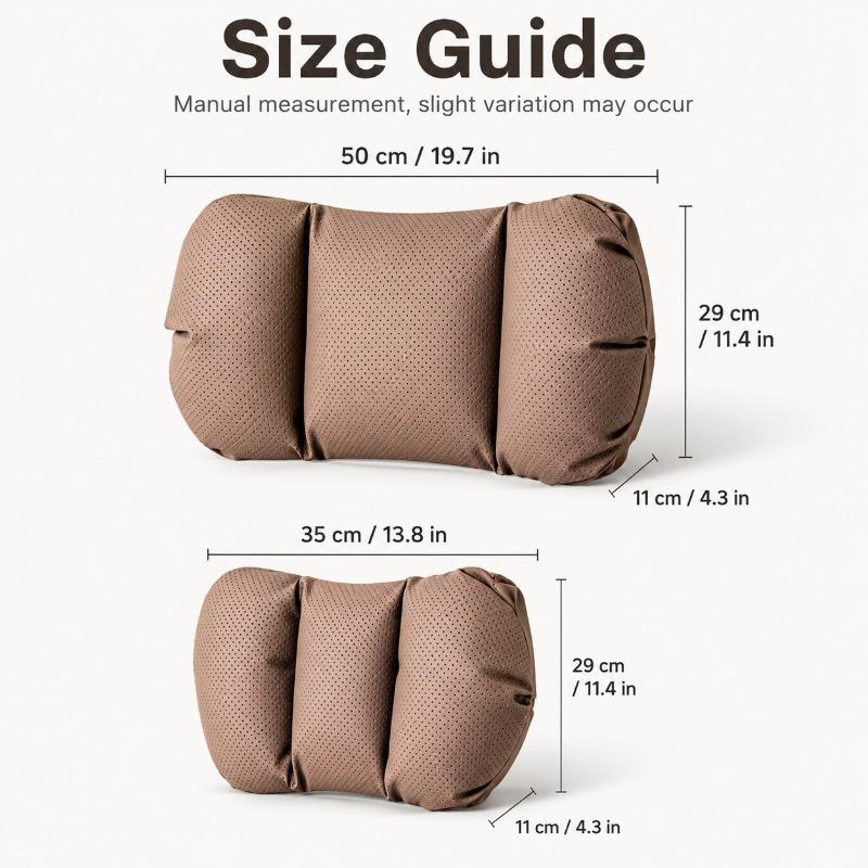 Universal Car Headrest and Lumbar Support Cushion Set Perforated Nappa Leather Neck Pillow with Adjustable Strap for Most Cars